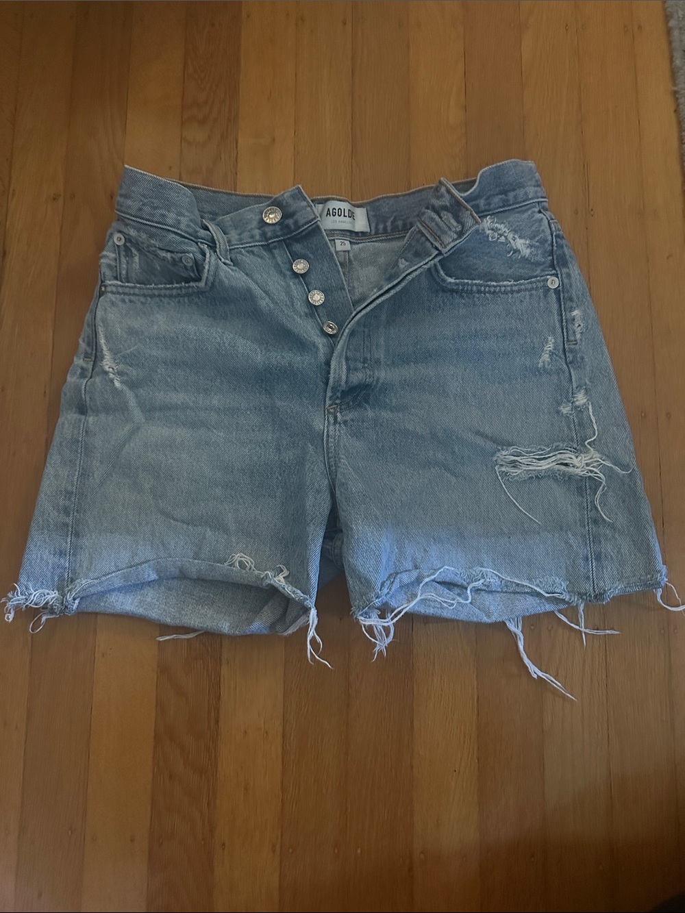 Agolde Light Wash Distressed High-Rise Jean Shorts